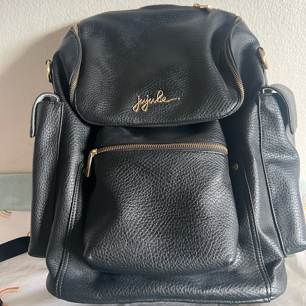 Black leather Jujube diaper bag back pack